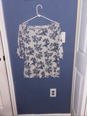 Women's Blue Floral Unicorn Boatneck Top Urban outfitters